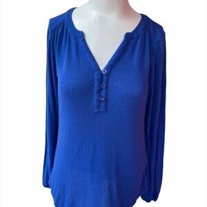 Lilly Pulitzer Top Lilias Blue Iris Long Sleeve Tunic Henley Size XS